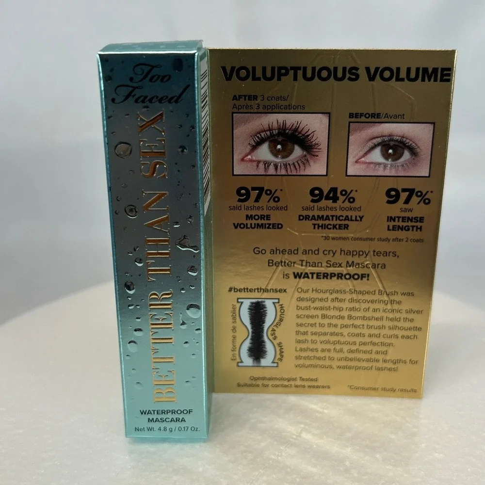 Too Faced Better Than Sex Waterproof Mascara Travel Size 4.8g Lot of 2 Black